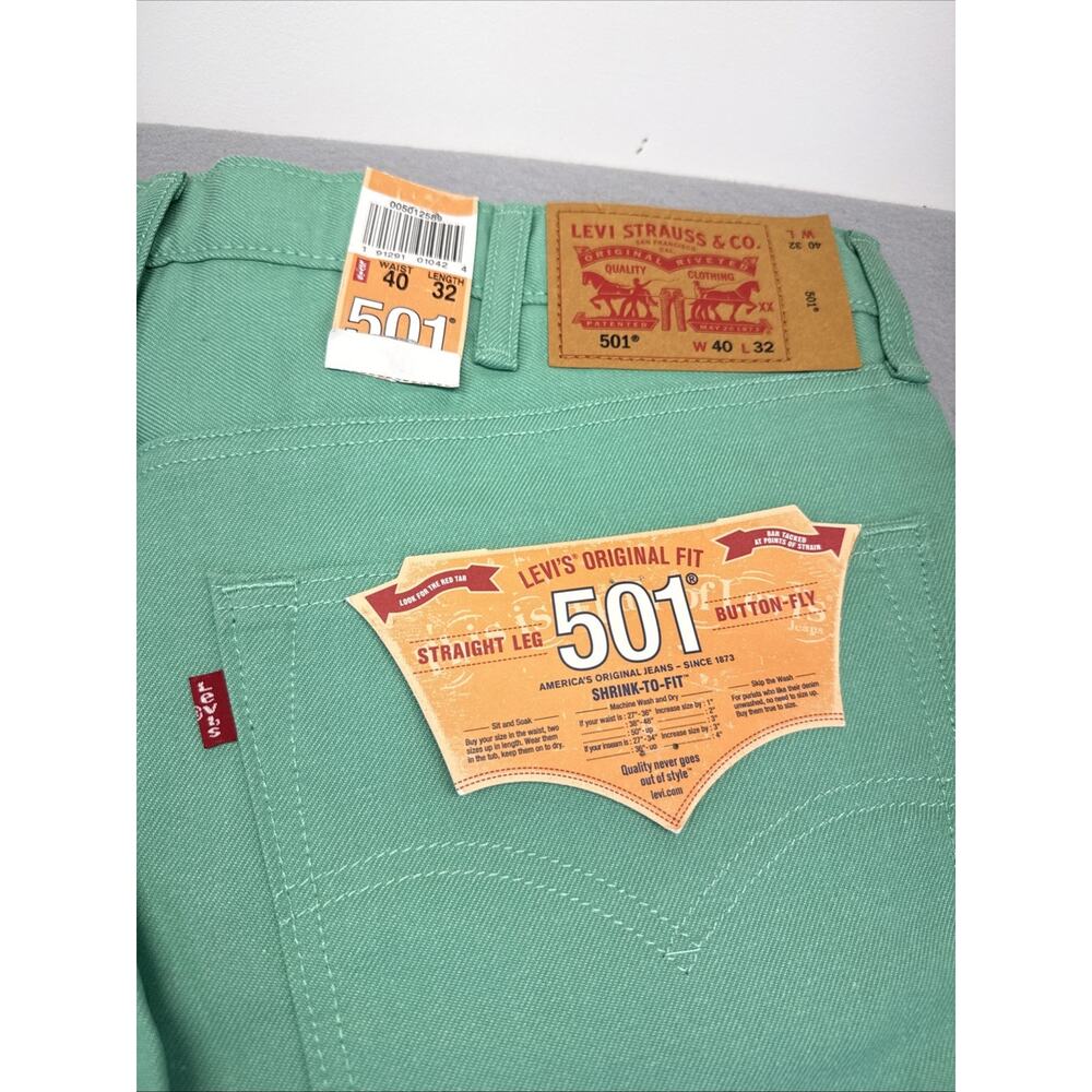 Levis 501 Shrink To Fit Jeans Mens 40x32 Green Denim Button Fly NWT - Picture 5 of 6